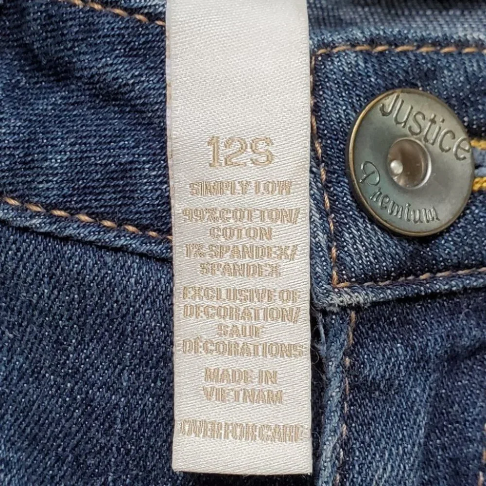 Justice Girls Medium Wash Whiskering Fading Denim Jeans Size 12S